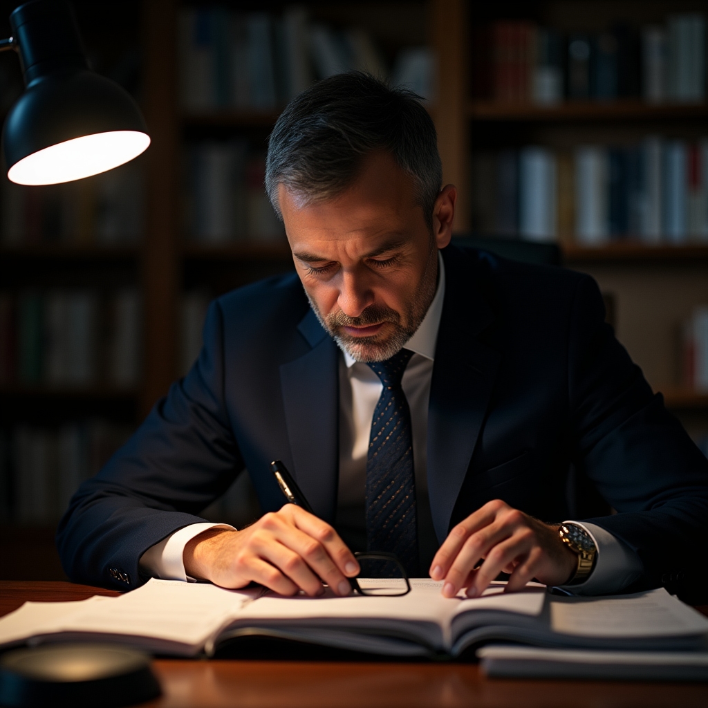 Юрист изучает юридические документы по делу о мошенничестве