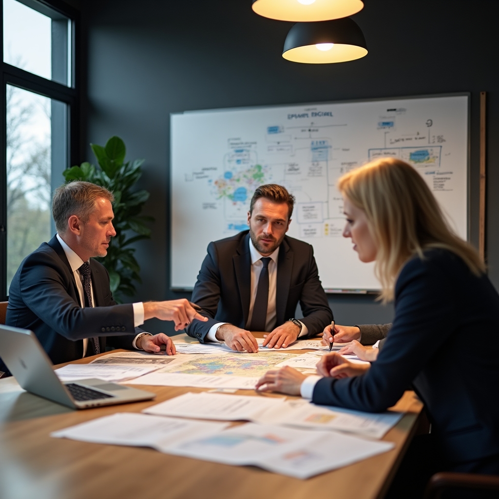 Команда юристов обсуждает стратегию по международному делу